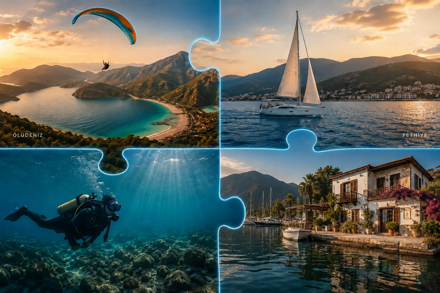 Fethiye ve Ölüdeniz’de yamaç paraşütü, yelken, dalış ve konaklamayı birleştiren aktivite puzzle’ı.