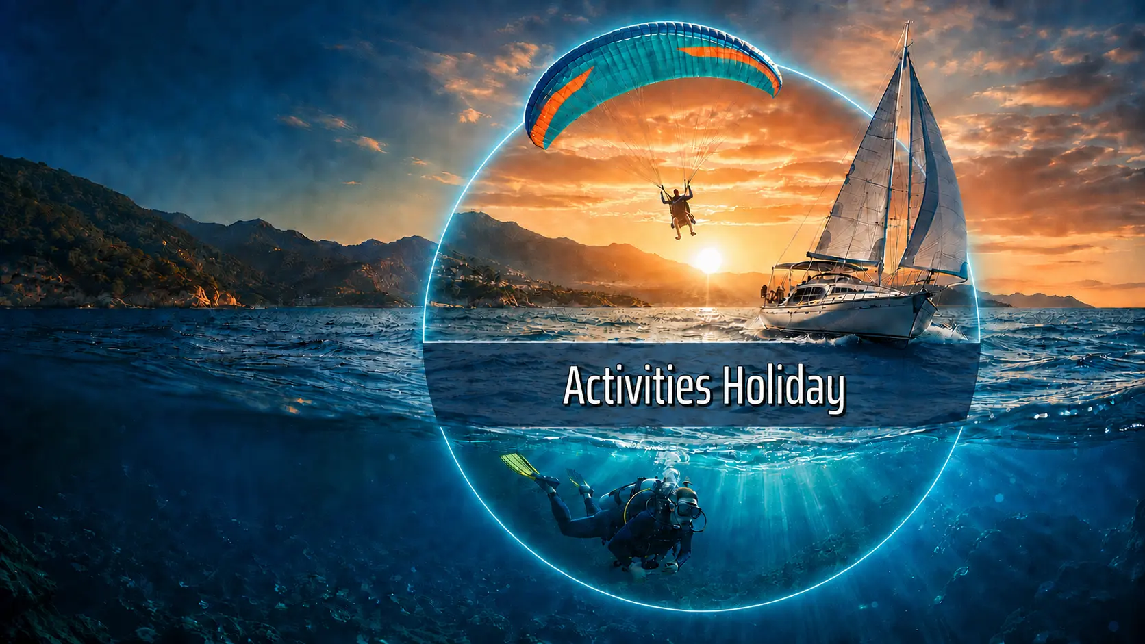 Ölüdeniz’de yamaç paraşütü, yelken ve tüplü dalışı bir araya getiren Activities Holiday deneyimi.